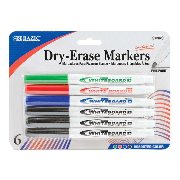 Assorted Colors Fine Tip Dry-Erase Markers (6/Pack)
