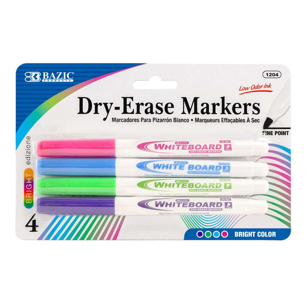 Bright Colors Fine Tip Dry-Erase Markers (4/Pack)