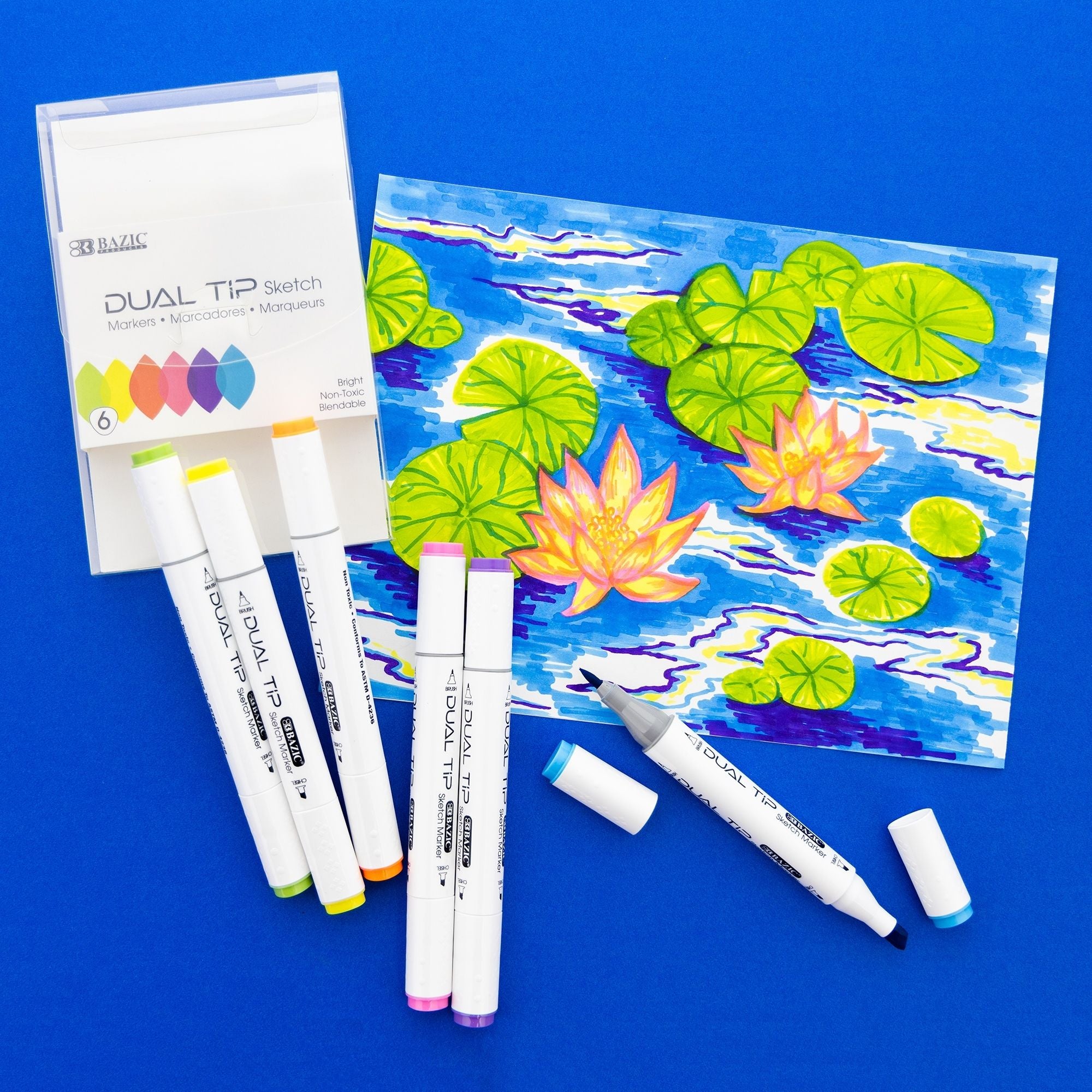 6 Fluorescent Colors Dual Tip Sketch Markers
