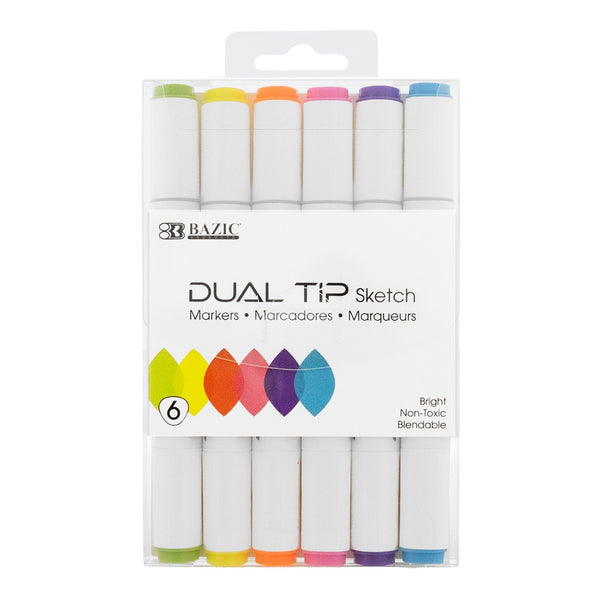 6 Fluorescent Colors Dual Tip Sketch Markers