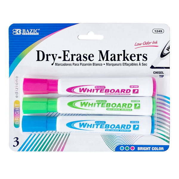 Bright Colors Chisel Tip Dry-Erase Markers (3/Pack)