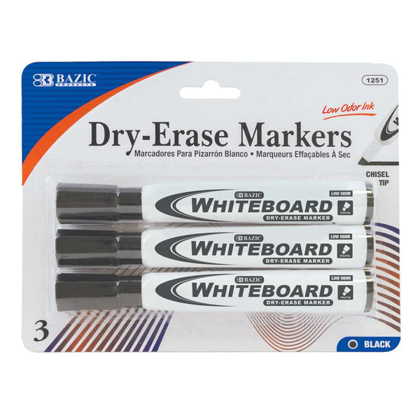 Black Chisel Tip Dry-Erase Markers (3/Pack)