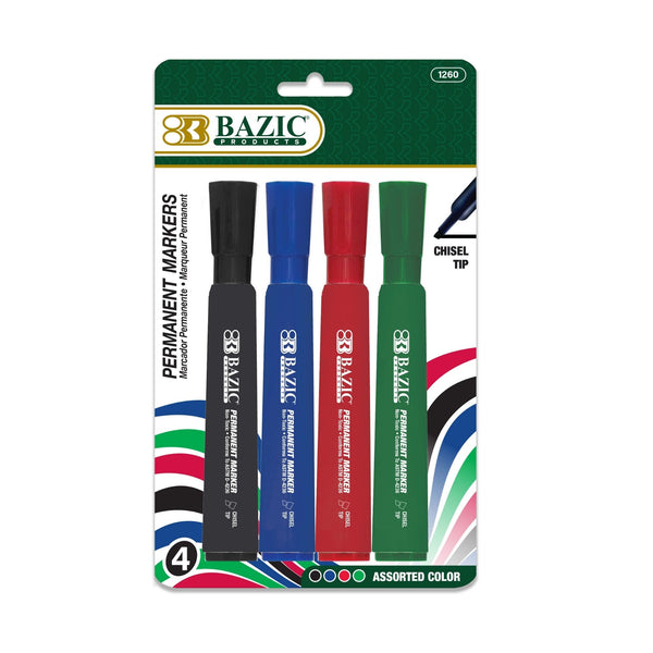 Assorted Colors Chisel Tip Desk Style Permanent Markers (4/Pack)