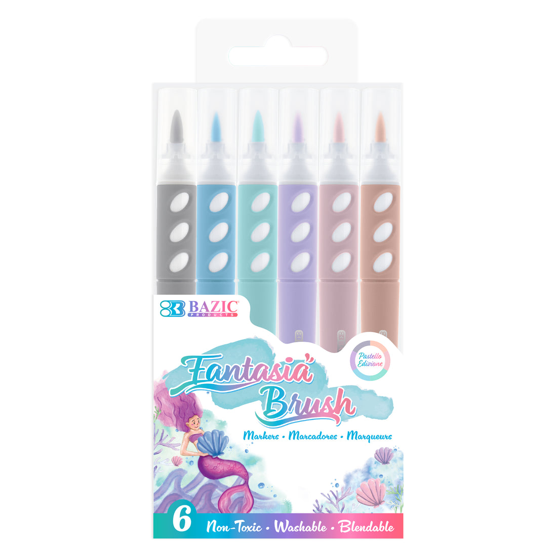 Fantasia 6 Pastel Colors Washable Brush Markers