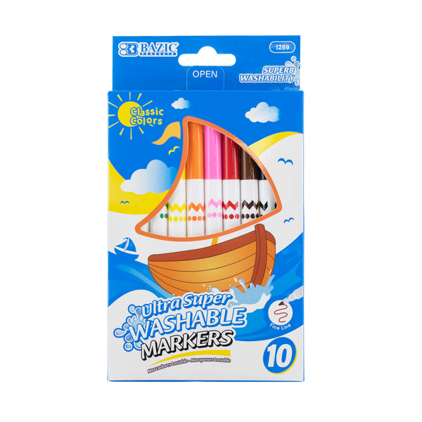 10 Colors Fine Line Super Washable Markers