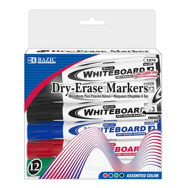 Assorted Colors Chisel Tip Dry-Erase Markers (12/Box)