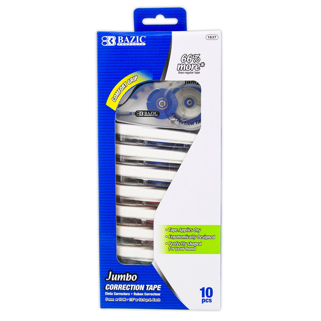 5 mm x 394" Jumbo Correction Tape W/ Grip (10/Pack)