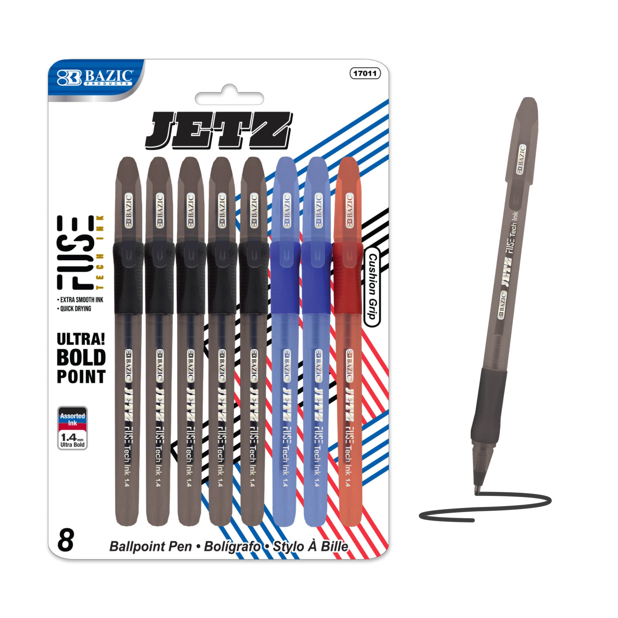 Jetz 1.4 mm Tip Asst. Color FUSE Tech Ink Pen w/ Cushion Grip (8