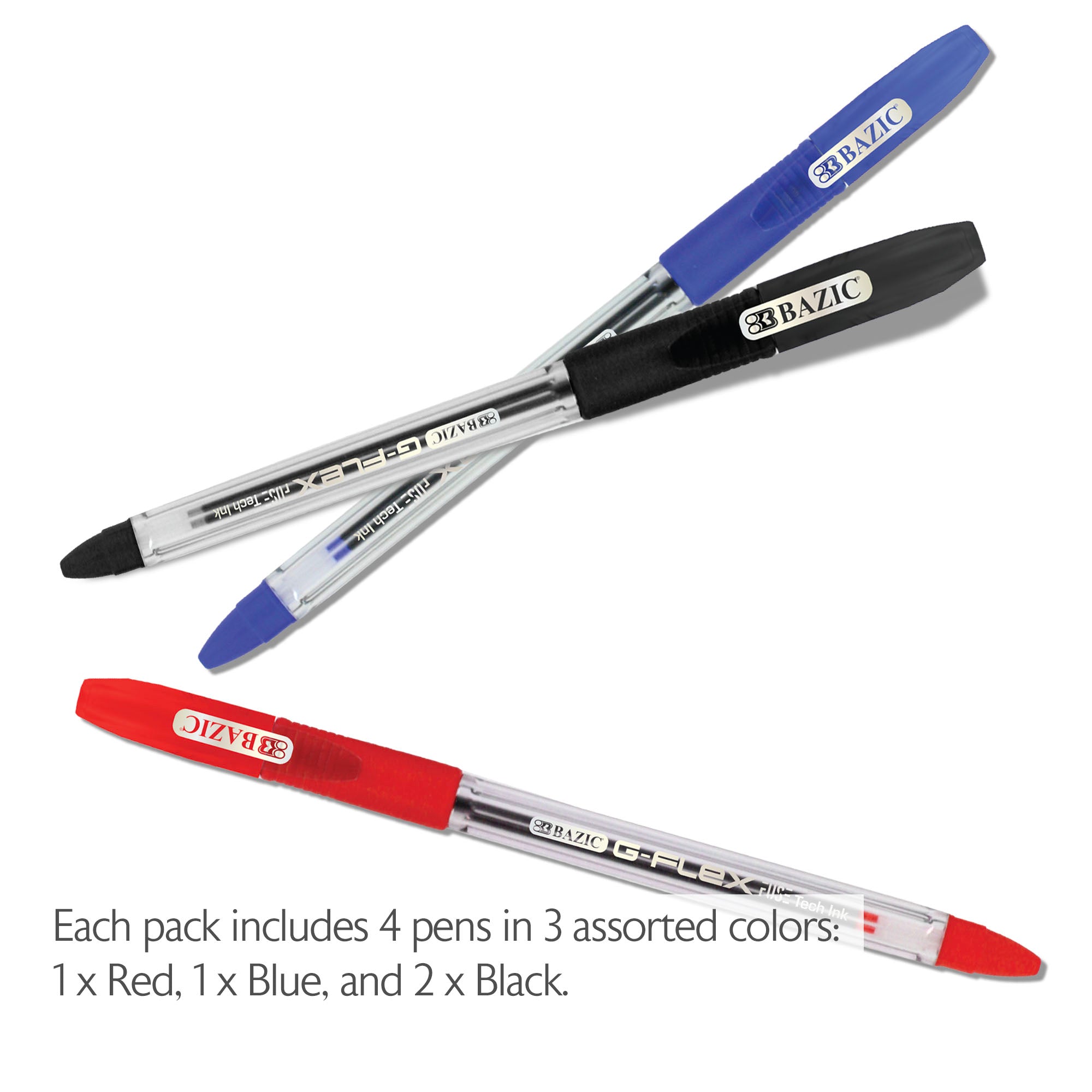 G-Flex Asst. Color FUSE Tech Ink Pen w/ Cushion Grip (4/Pack)