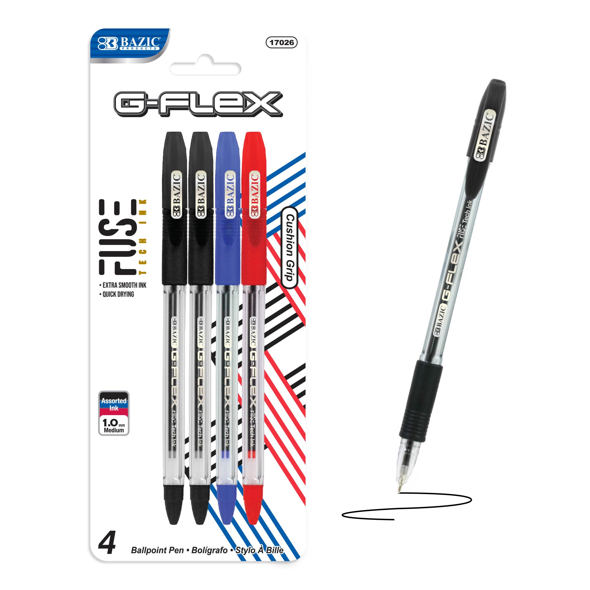 G-Flex Asst. Color FUSE Tech Ink Pen w/ Cushion Grip (4/Pack)