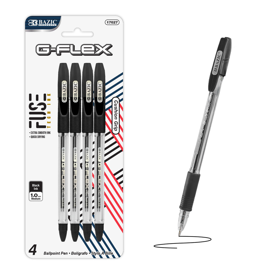 G-Flex Black FUSE Tech Ink Pen w/ Cushion Grip (4/Pack)