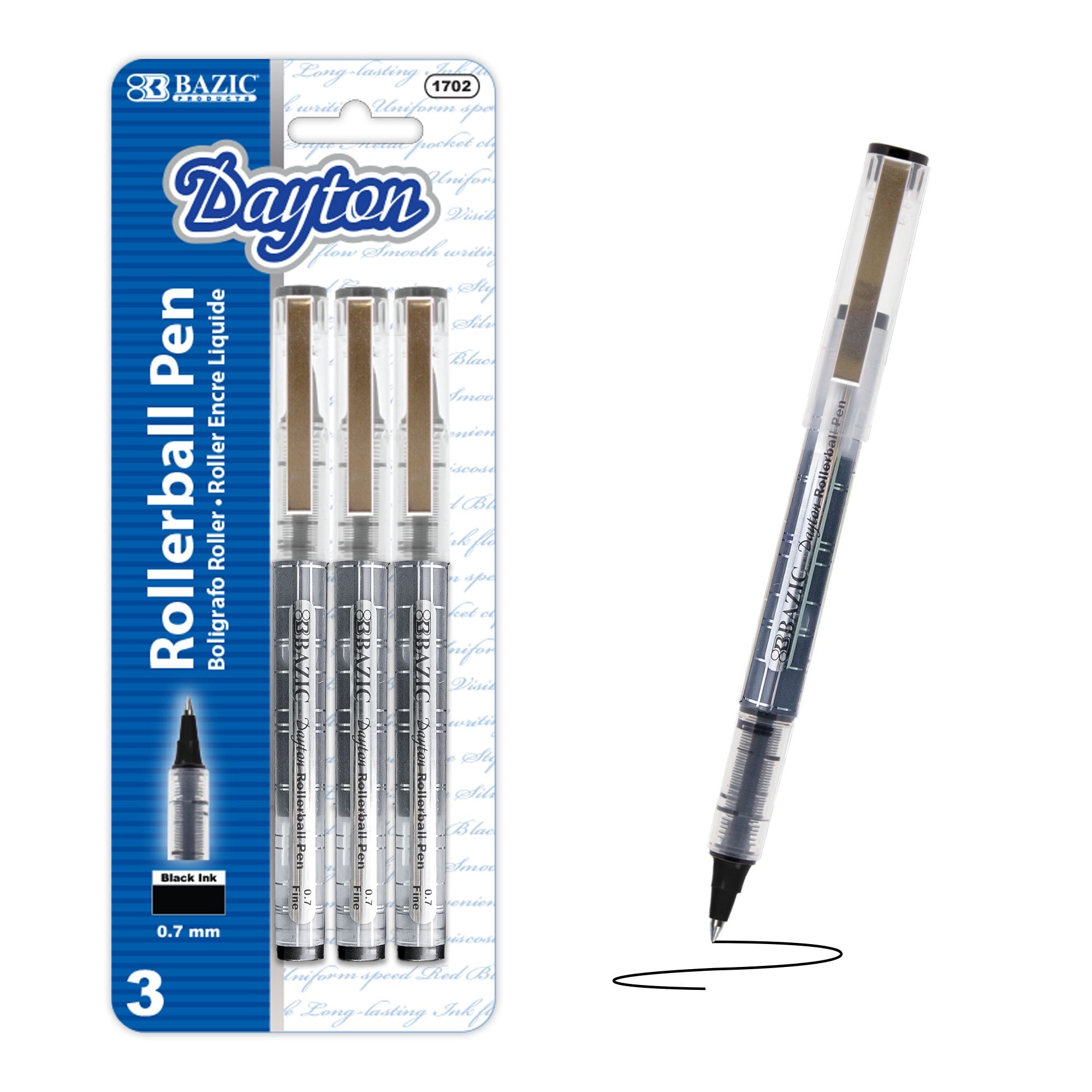 BAZIC Dayton Black Rollerball Pen with Metal Clip (3/Pack) – BAZIC
