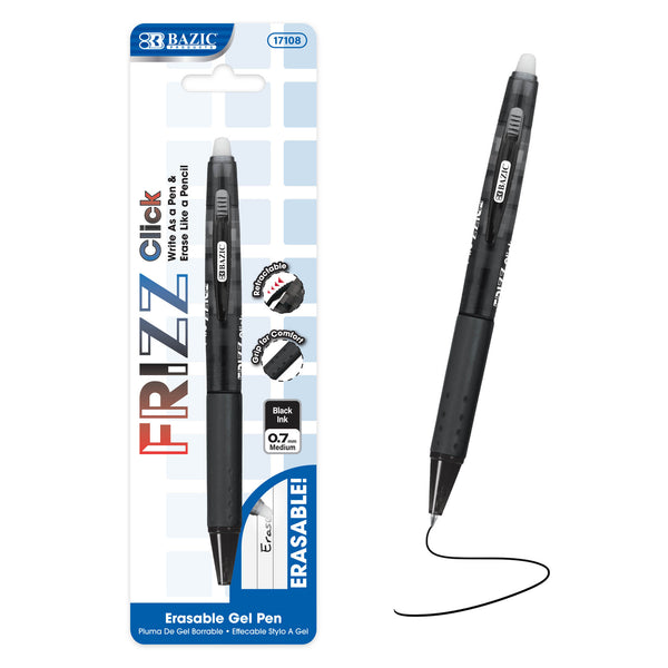 Frizz Black Erasable Gel Retractable Pen with Grip