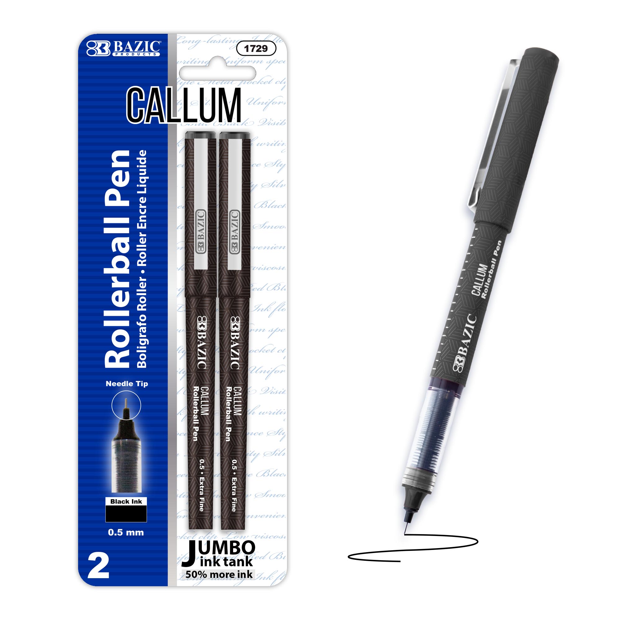 pen[バッカス] BAZIC Callum Black Jumbo Ink Tank Needle-Tip Rollerball Pen (2