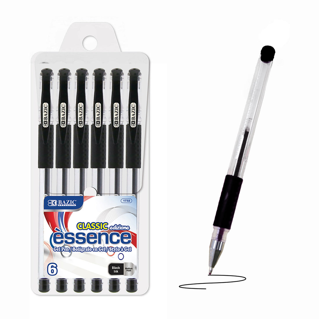 Essence Black Gel Pen w/ Cushion Grip (6/Pack)