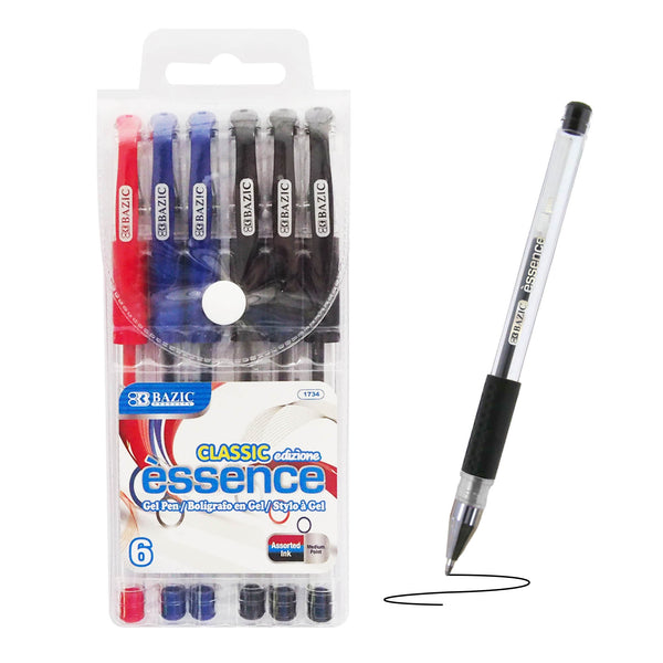 Essence Asst. Color Gel Pen w/ Cushion Grip (6/Pack)