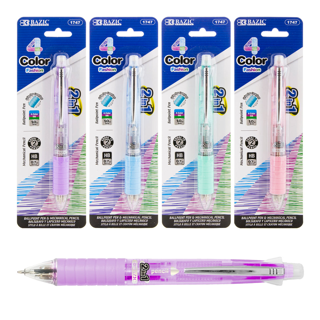2-In-1 Mechanical Pencil & 4-Fashion Color Pen w/ Cushion Grip