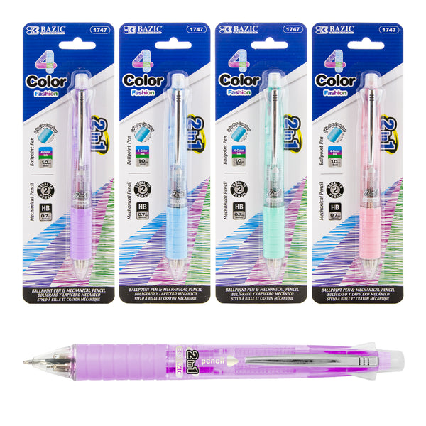 2-In-1 Mechanical Pencil & 4-Fashion Color Pen w/ Cushion Grip