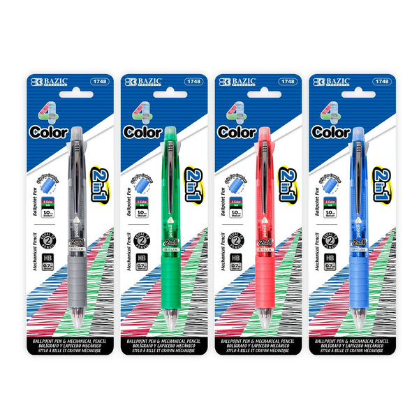 2-In-1 Mechanical Pencil & 4-Color Pen w/ Cushion Grip