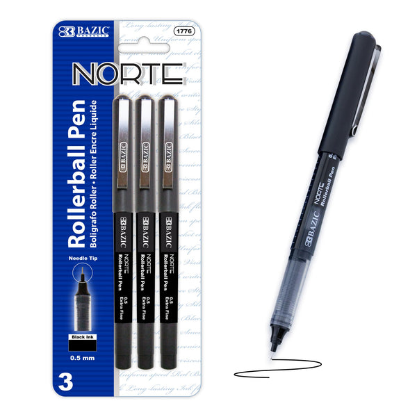 Norte Black Needle-Tip Rollerball Pen (3/Pack)