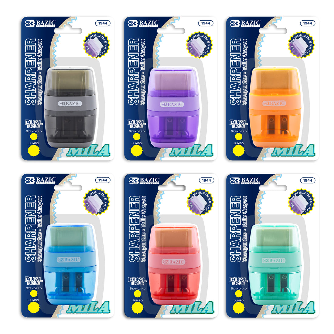 Mila Dual Hole Sharpener w/ Square Receptacle + Eraser