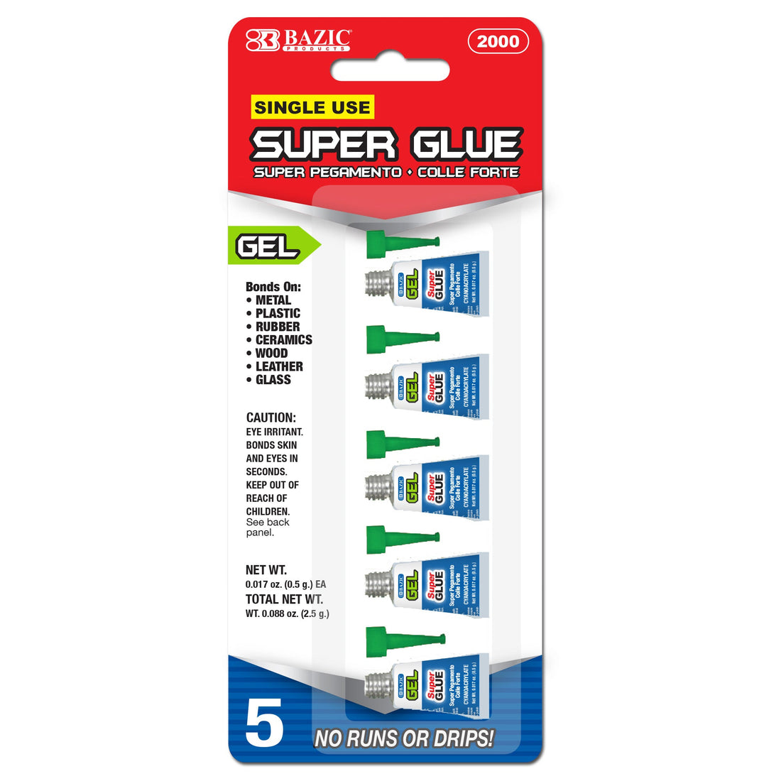 0.017 oz (0.5g) Super Glue Gel (5/Pack)
