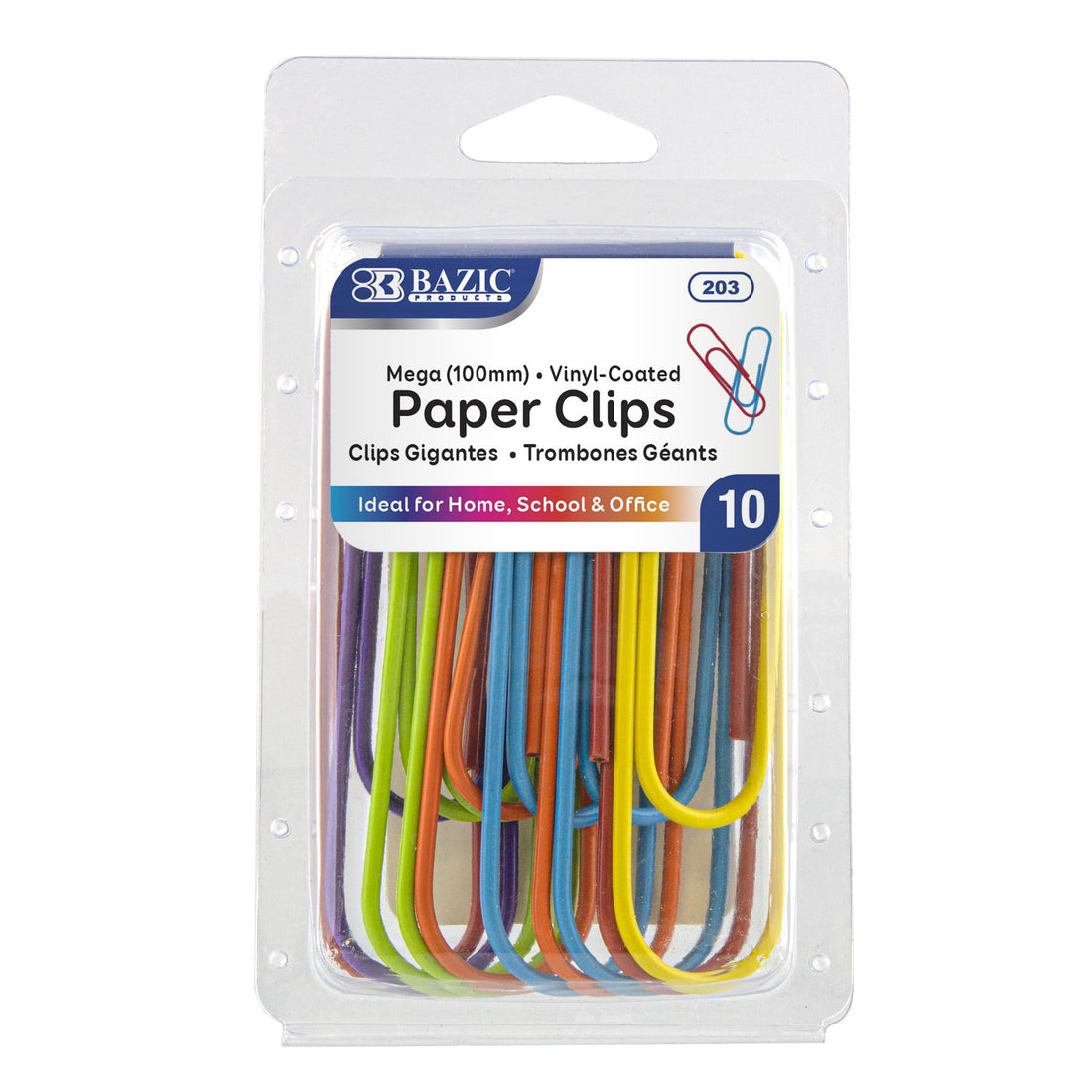 Mega Paper Clips Assorted Colors 100 mm (10/Pack)