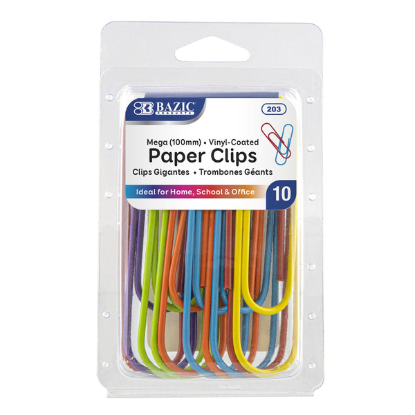Mega Paper Clips Assorted Colors 100 mm (10/Pack)