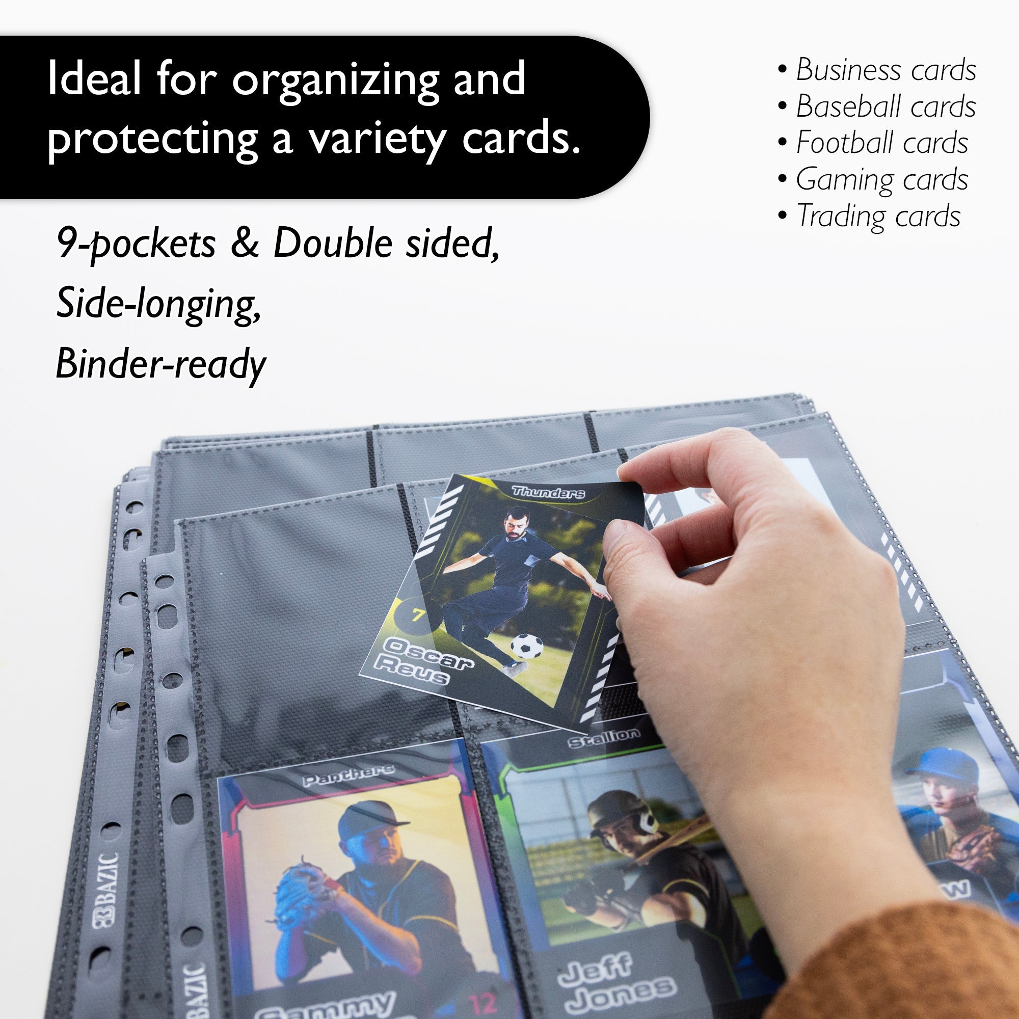 BAZIC Side Loading 9-Pockets Double Sided Trading Card Holders (5