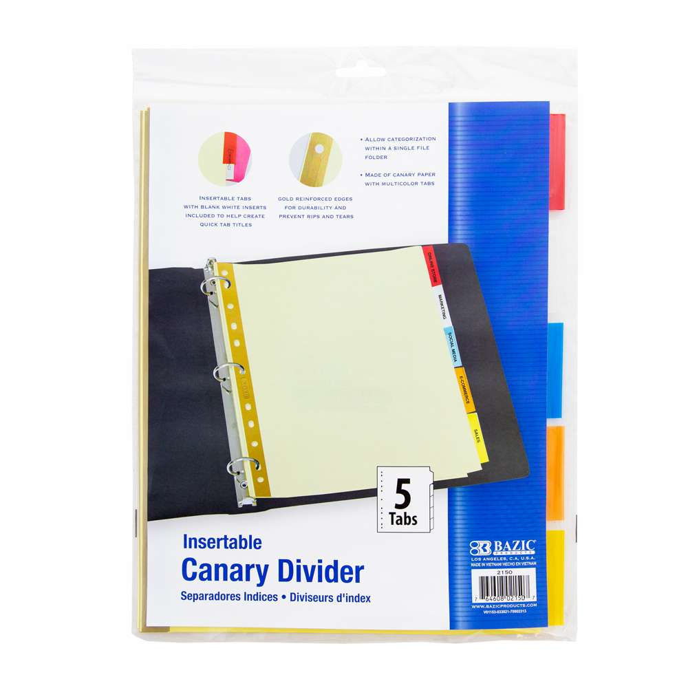 Canary Paper Dividers w/ 5-Insertable Color Tabs