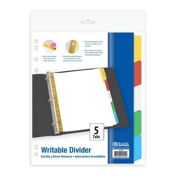 White Paper Dividers w/ 5-Writable Color Tabs