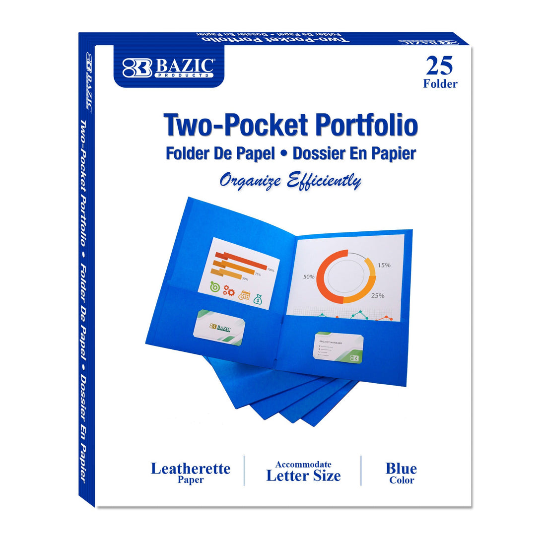 Premium Blue Color 2-Pocket Portfolio (25/Box)