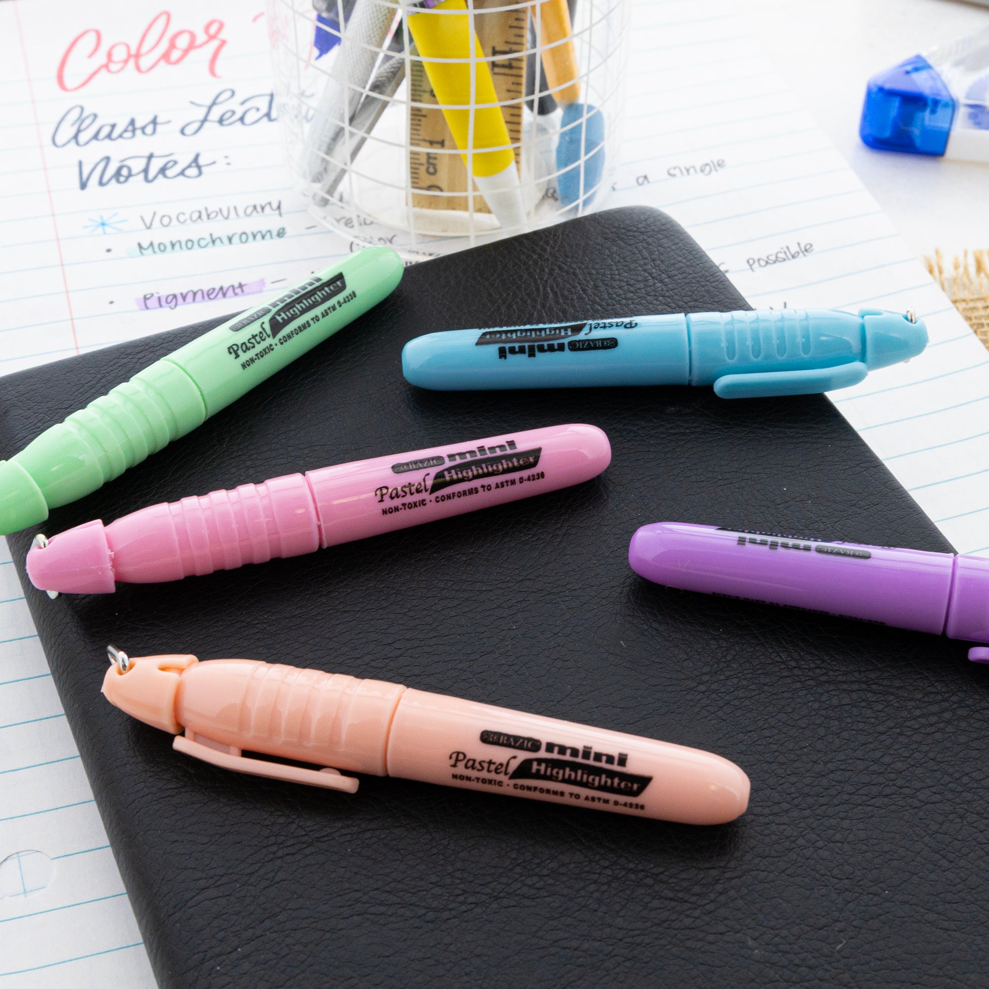 Mini Pastel Highlighters w/ Cap Clip (5/Pack)