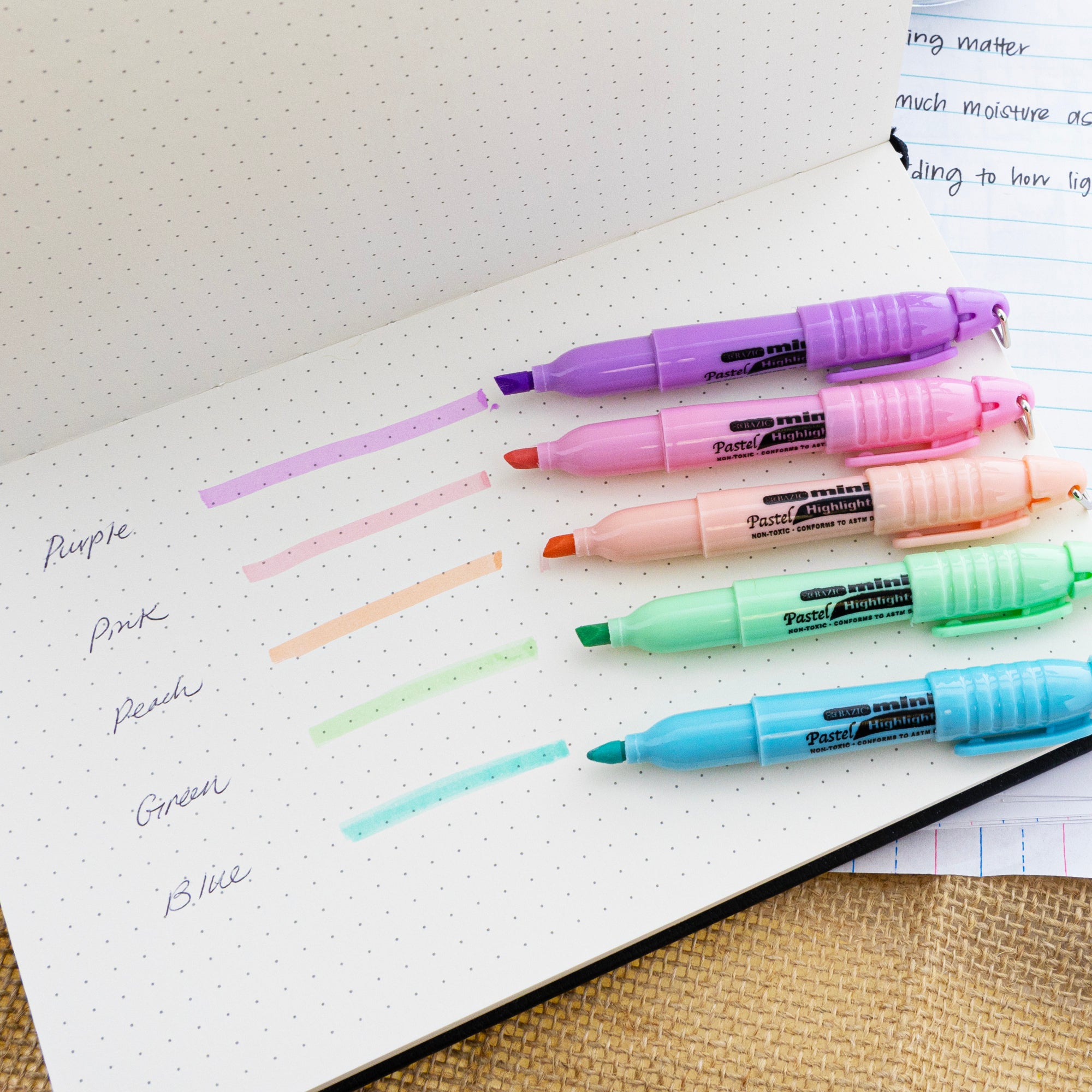 Mini Pastel Highlighters w/ Cap Clip (5/Pack)