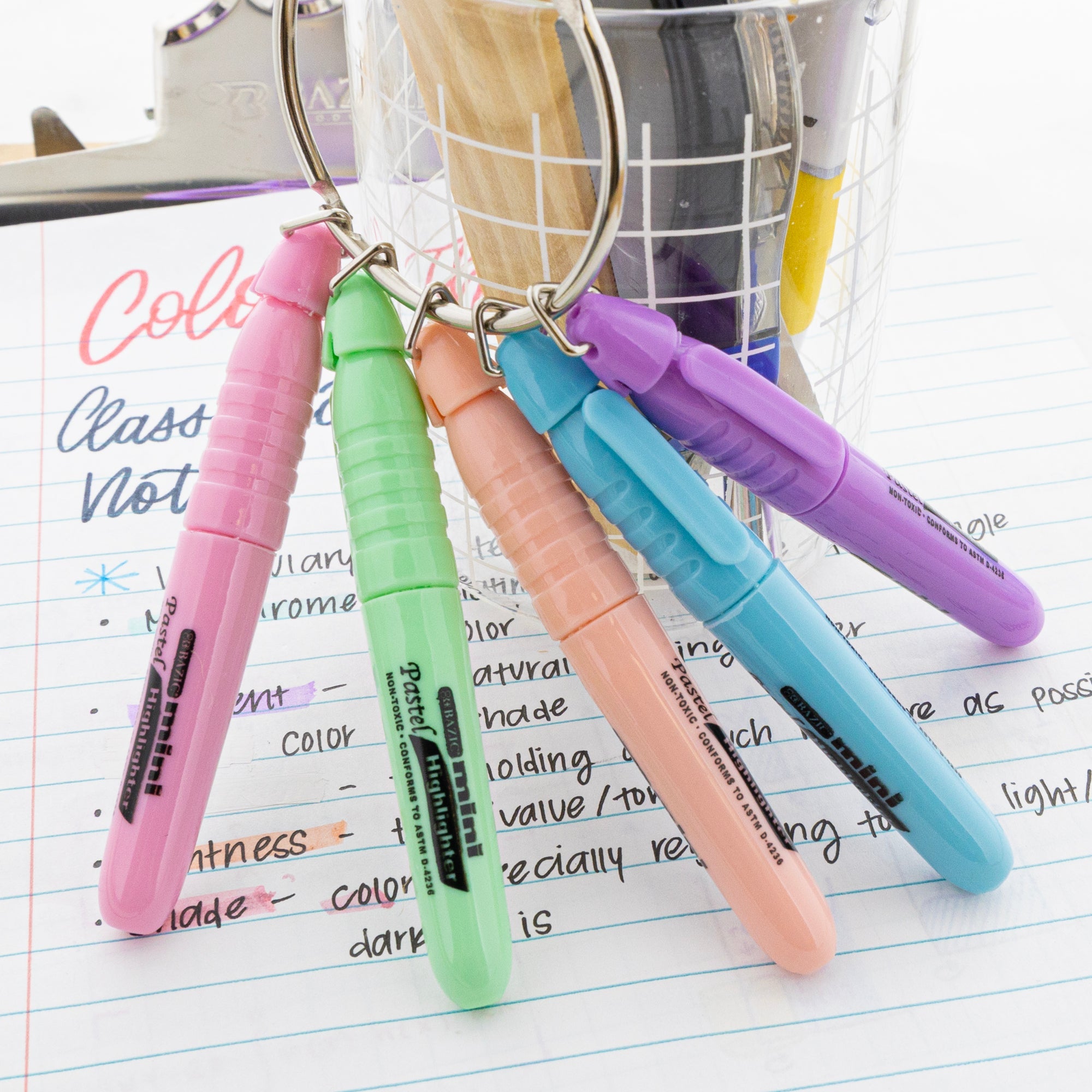 Mini Pastel Assorted Colors Highlighter w/ Cap Clip (5/Pack)