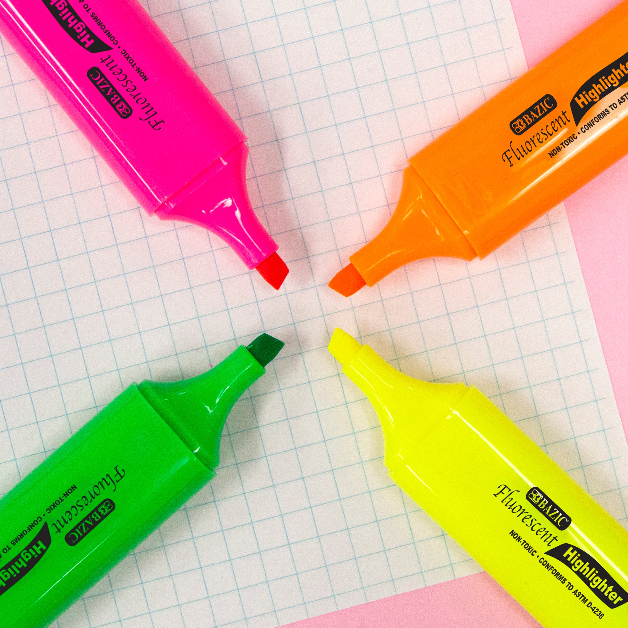Fluorescent Highlighters w/ Pocket Clip (4/Pack)
