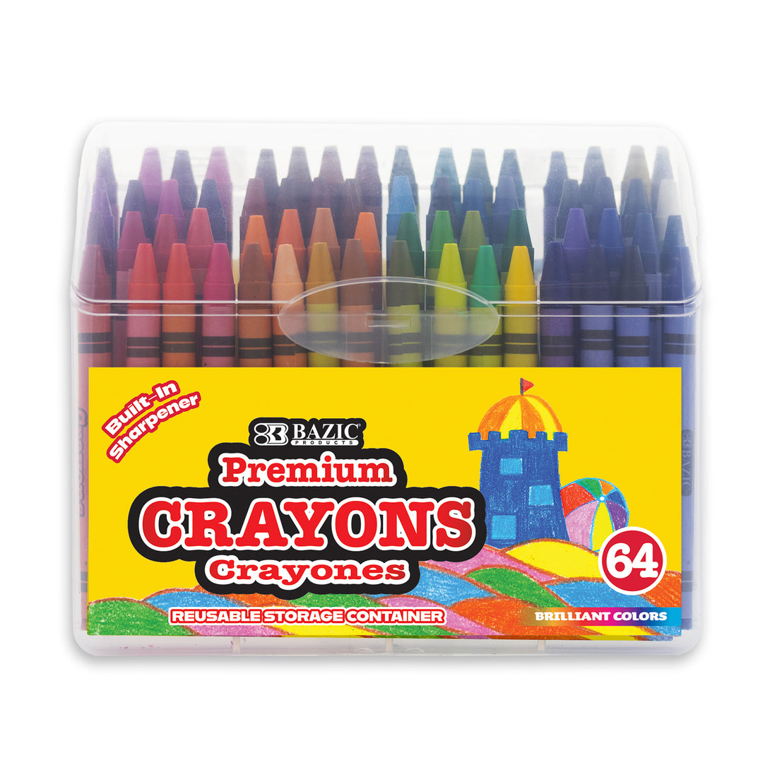 64 ct. Premium Crayons in Plastic Storage Box w/ Sharpener