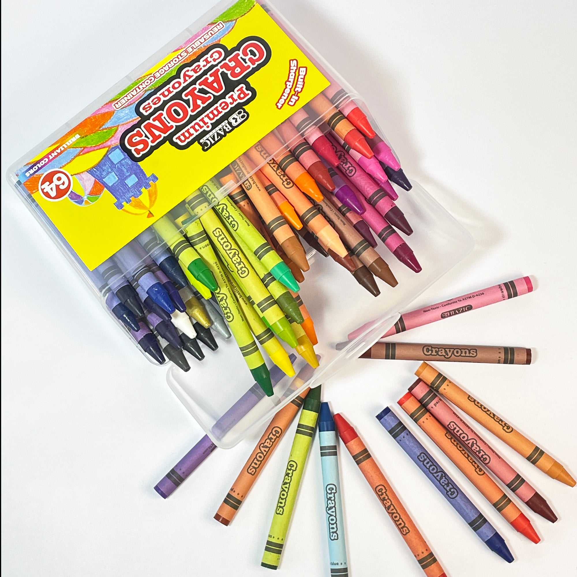 64 ct. Premium Crayons in Plastic Storage Box w/ Sharpener
