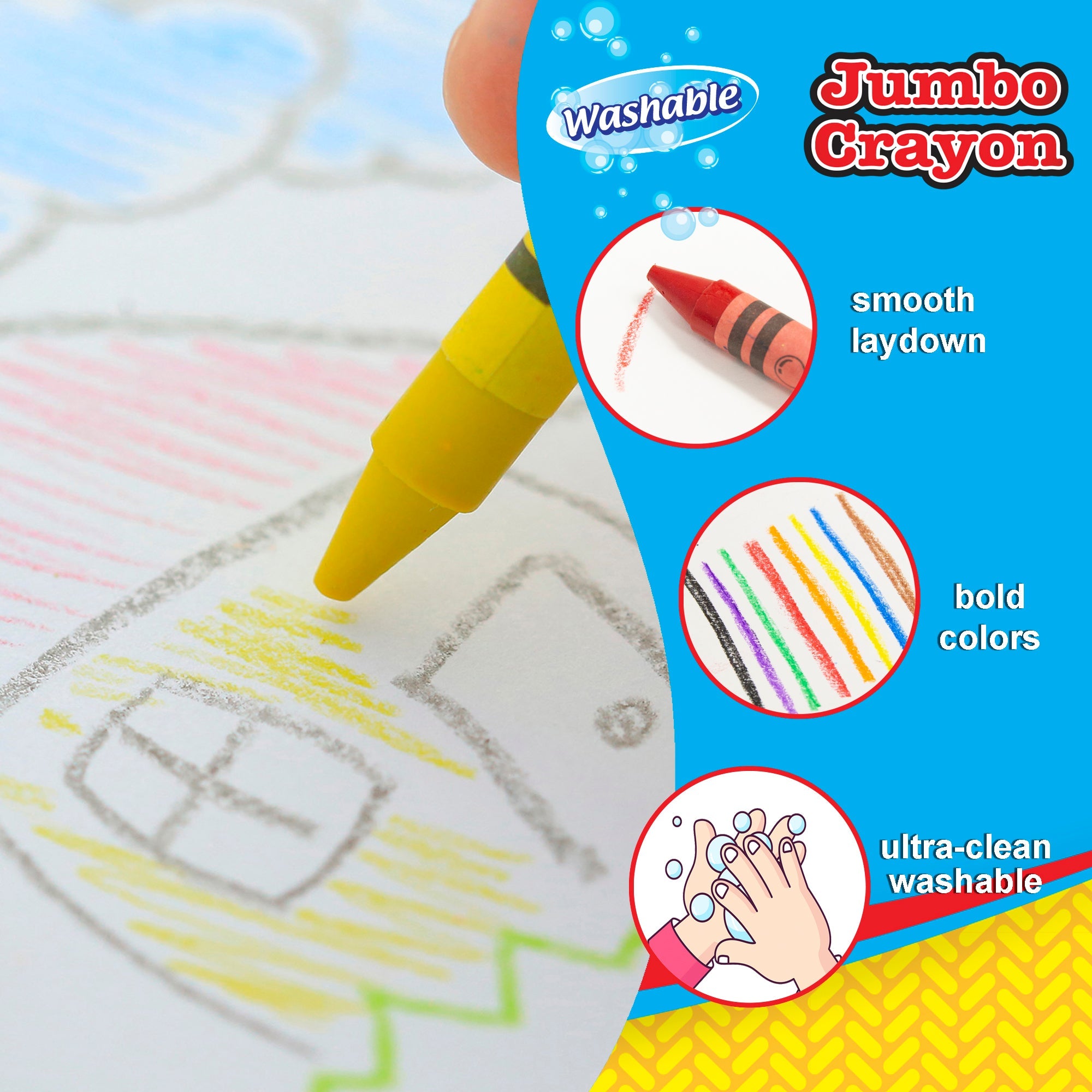 Premium Washable Jumbo Crayons  8 Color