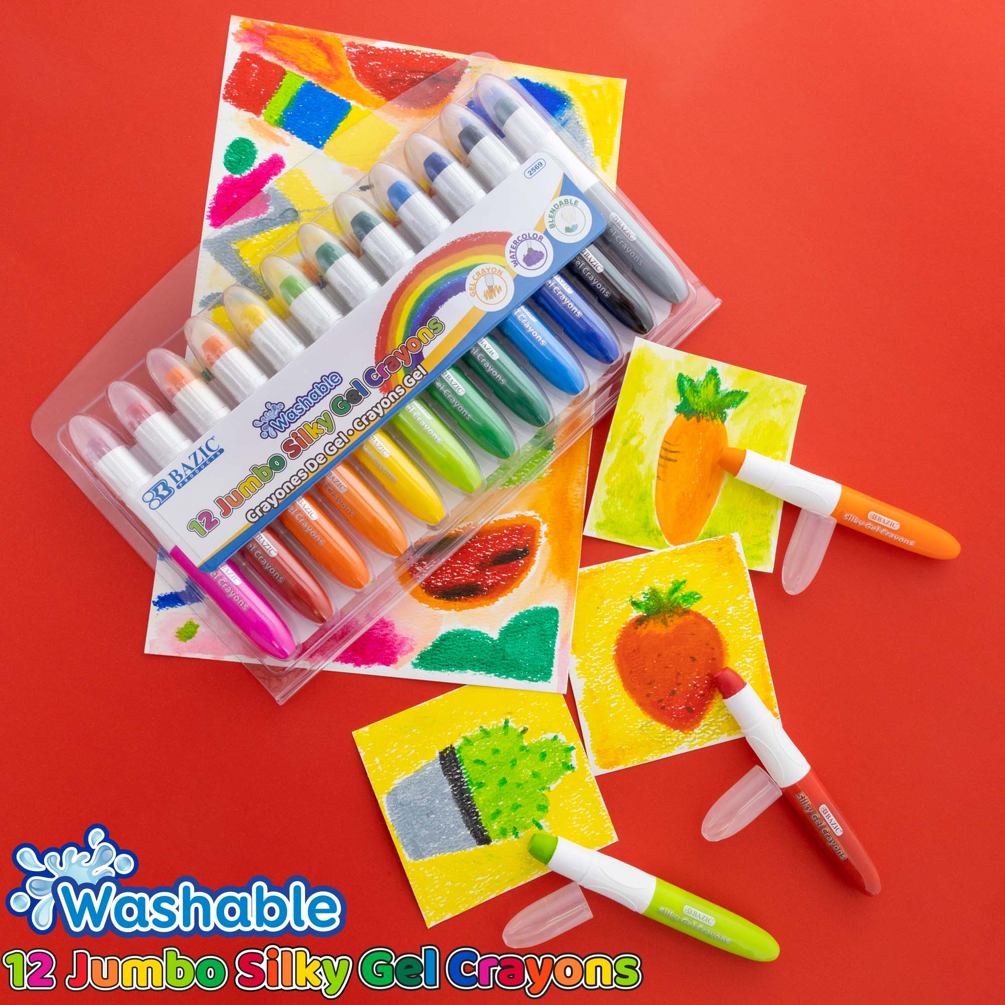 BAZIC 12 Color Jumbo Silky Gel Crayons – BAZIC Products