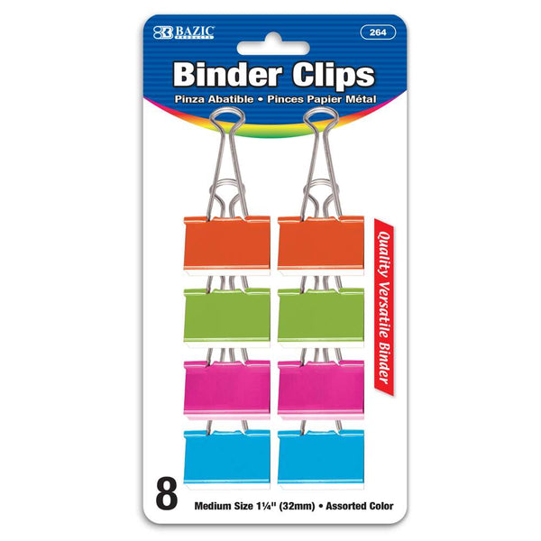 Medium 1 1/4" (32mm) Assorted Color Binder Clip (8/Pack)