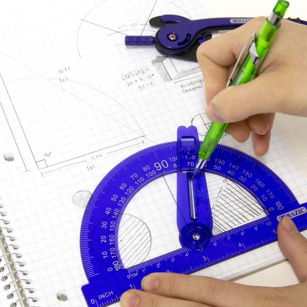 BAZIC Colored Scale-Arm Compass, 6&quot; Protractor Set