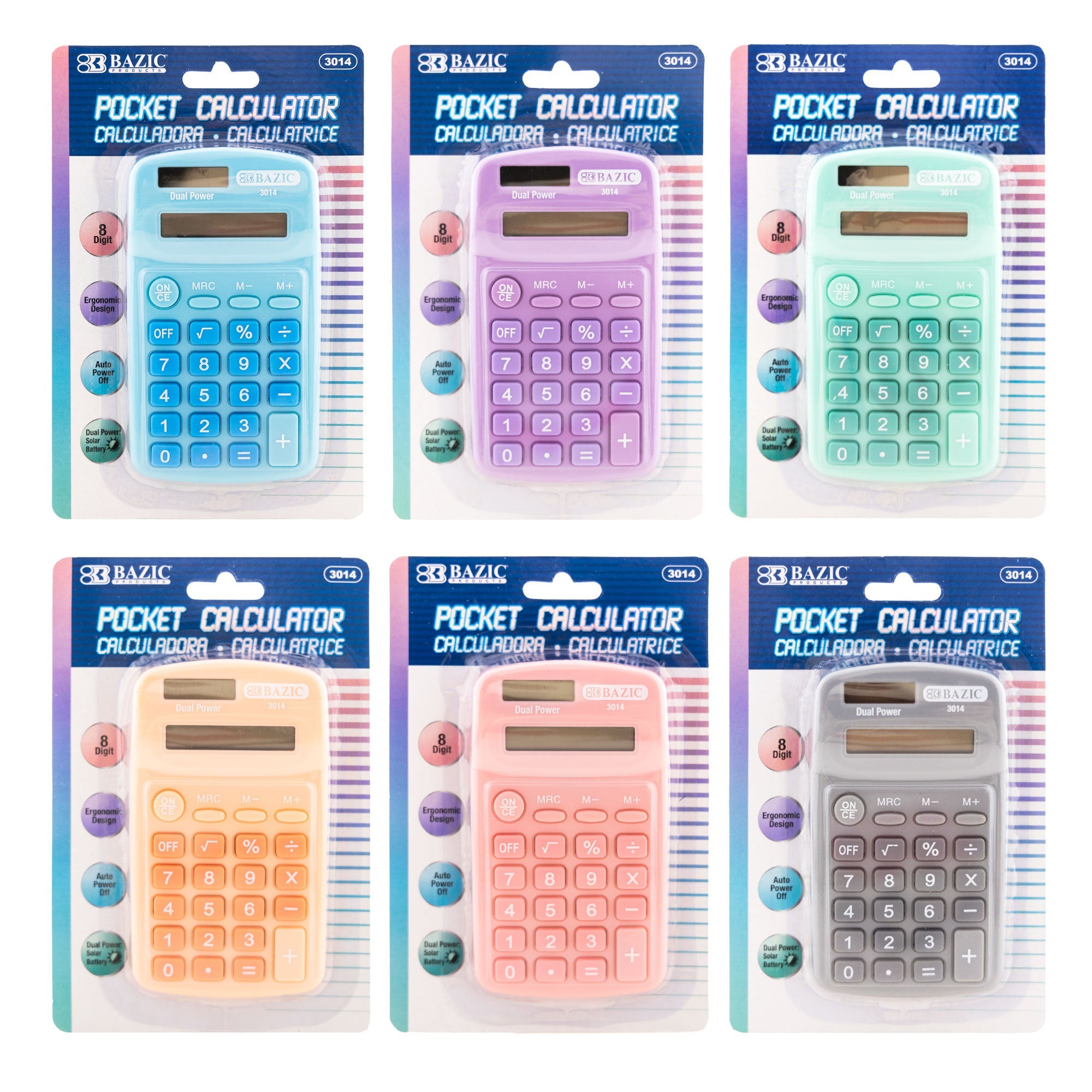Pocket Size Pastel Calculator 8-Digit Dual Power