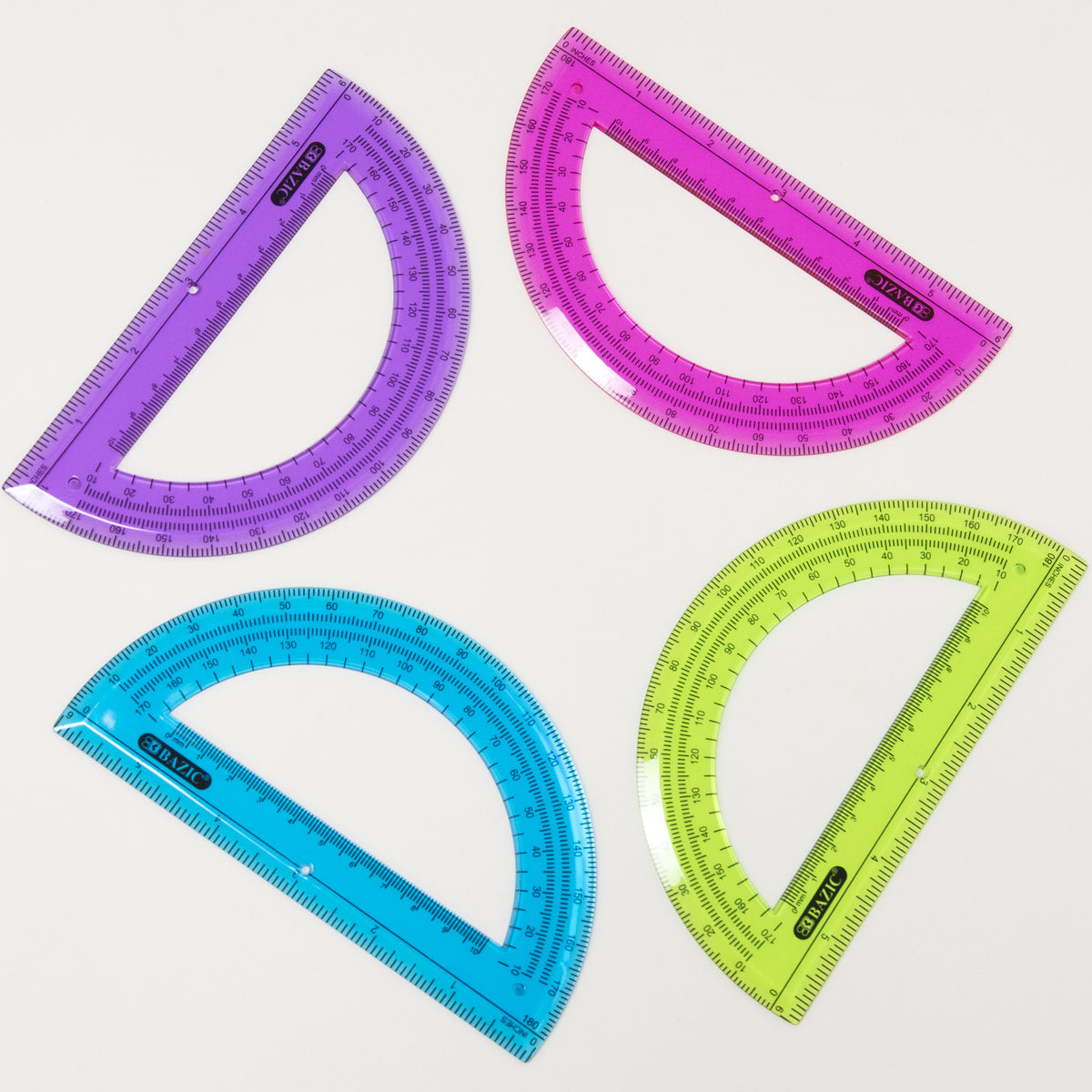 Protractor Assorted Color BAZIC Assorted Color Semicircular 6