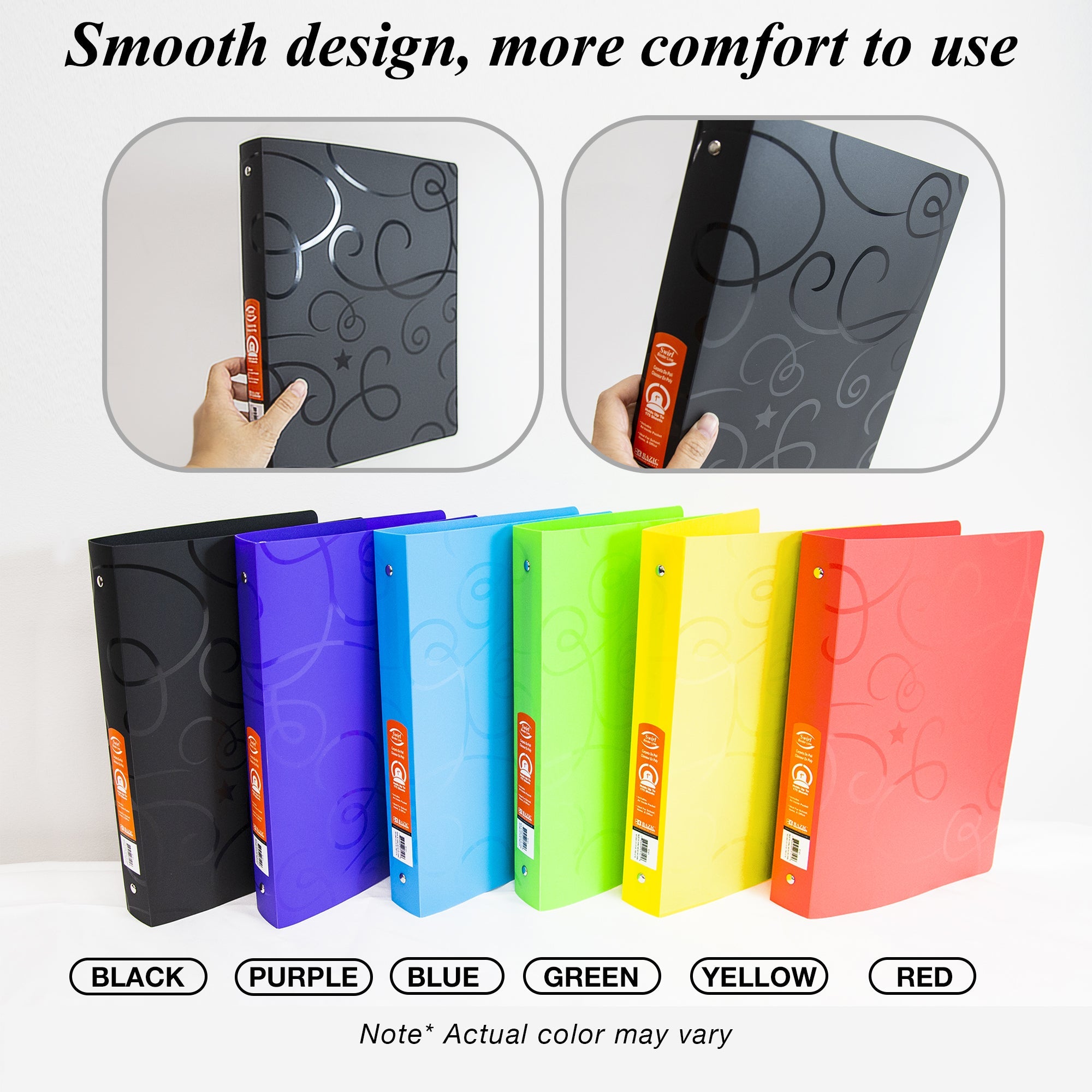 Bazic 1-Inch Matte Color 3-Ring Binder With Pockets, 2-Pack, School Or Office Supplies