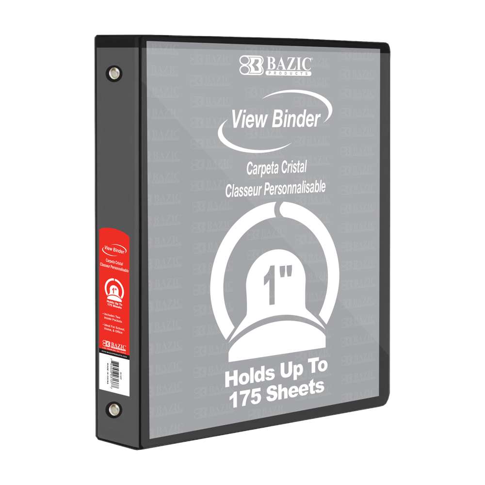 1" Black 3-Ring View Binder w/ 2-Pockets