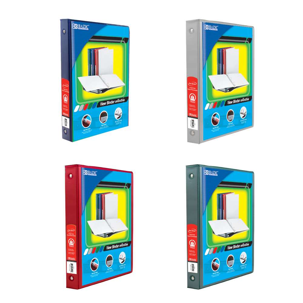 1" Asst. Color 3-Ring View Binder w/ 2-Pockets