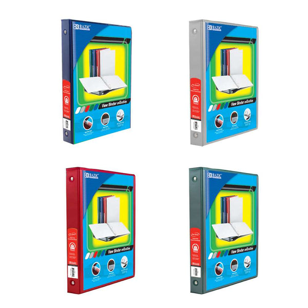 1" Asst. Color 3-Ring View Binder w/ 2-Pockets