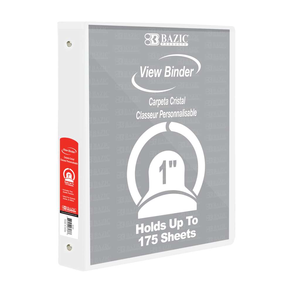 1" White 3-Ring View Binder w/ 2-Pockets