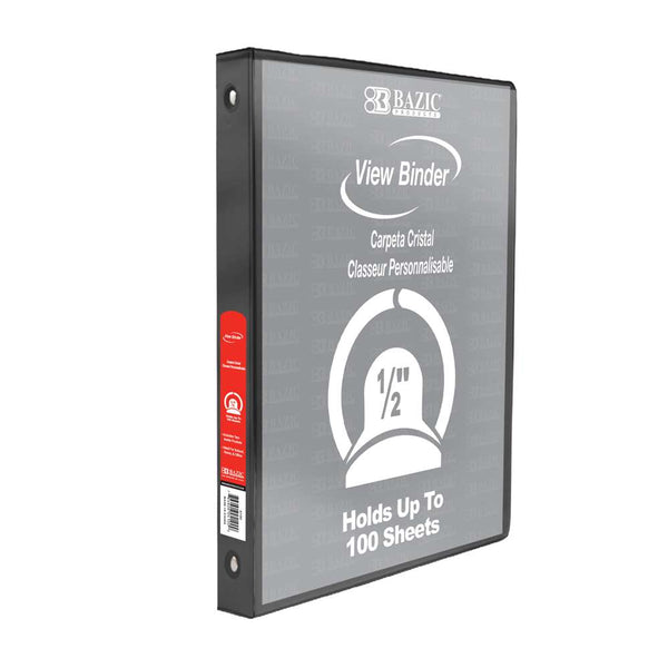 1/2" Black 3-Ring View Binder w/ 2-Pockets